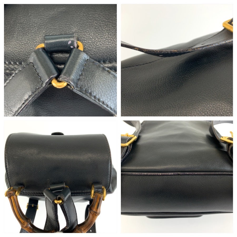 GUCCI グッチ ヴィンテージ バンブー ブラック 黒 ゴールド金具 レザー 003 58 0030 リュックサック バックパック レディース B22