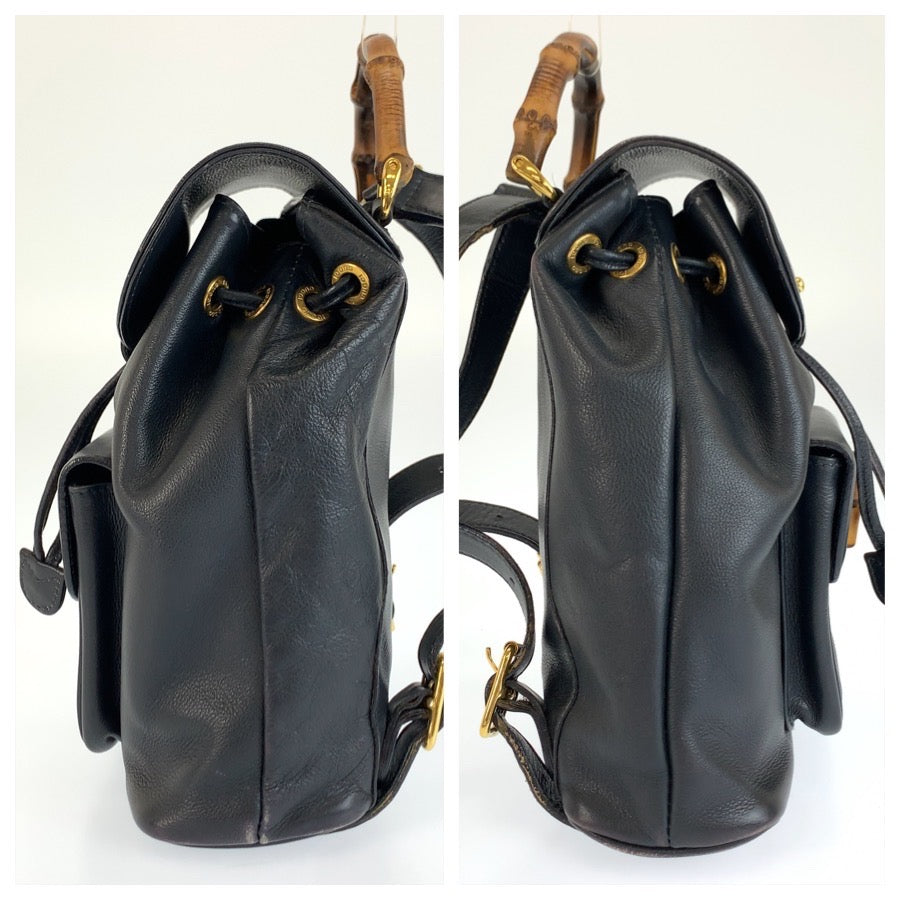 GUCCI グッチ ヴィンテージ バンブー ブラック 黒 ゴールド金具 レザー 003 58 0030 リュックサック バックパック レディース B22