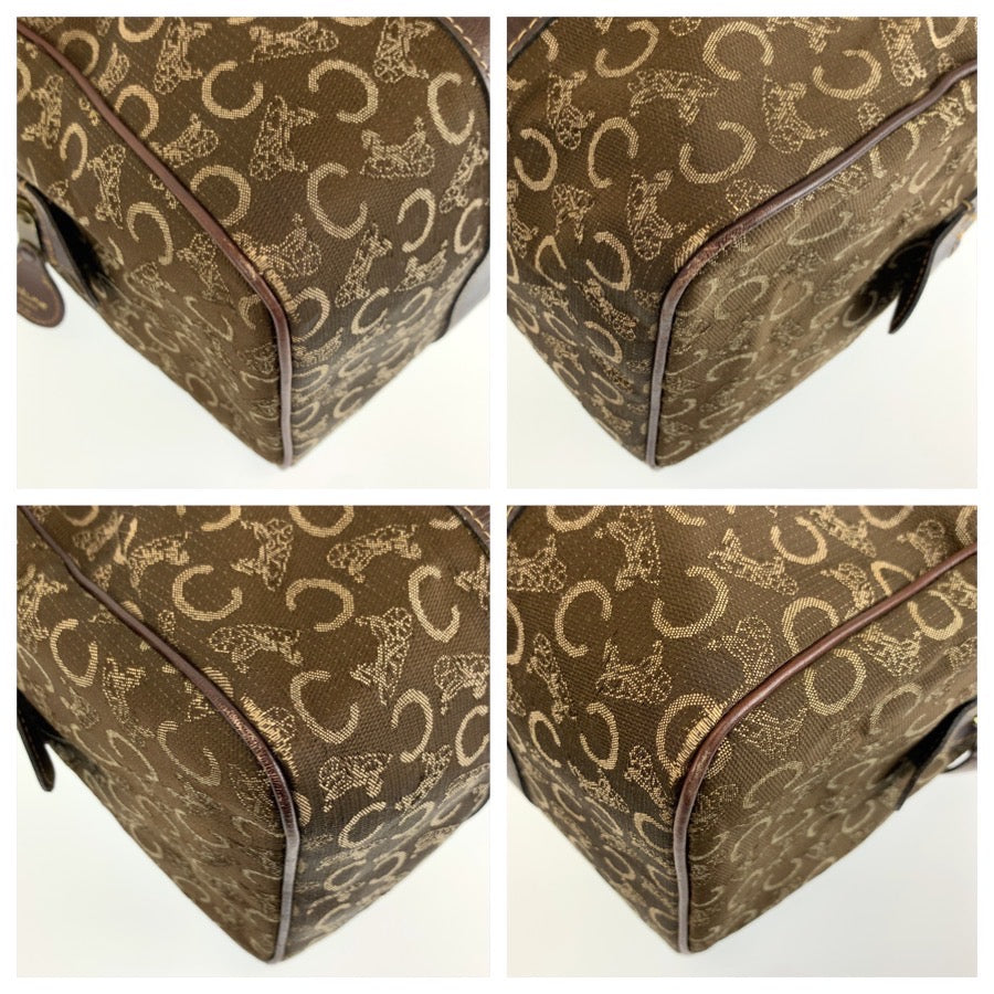 CELINE セリーヌ ヴィンテージ Cマカダム 馬車柄 ブラウン ゴールド金具 キャンバス ハンドバッグ ミニボストンバッグ レディース B19