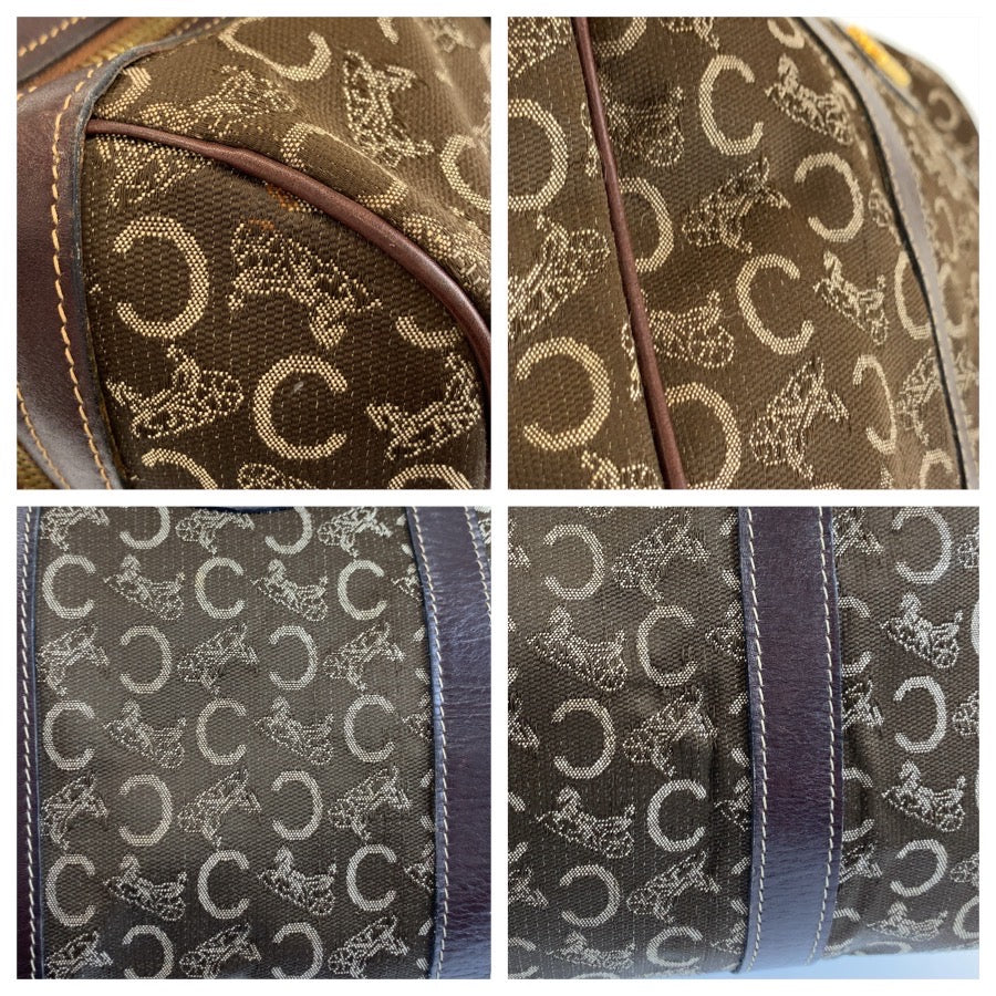 CELINE セリーヌ ヴィンテージ Cマカダム 馬車柄 ブラウン ゴールド金具 キャンバス ハンドバッグ ミニボストンバッグ レディース B19