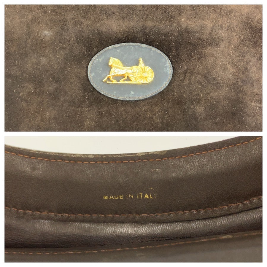 CELINE セリーヌ ヴィンテージ 馬車金具 ブラウン ゴールド金具 スウェード トートバッグ ハンドバッグ レディース B12