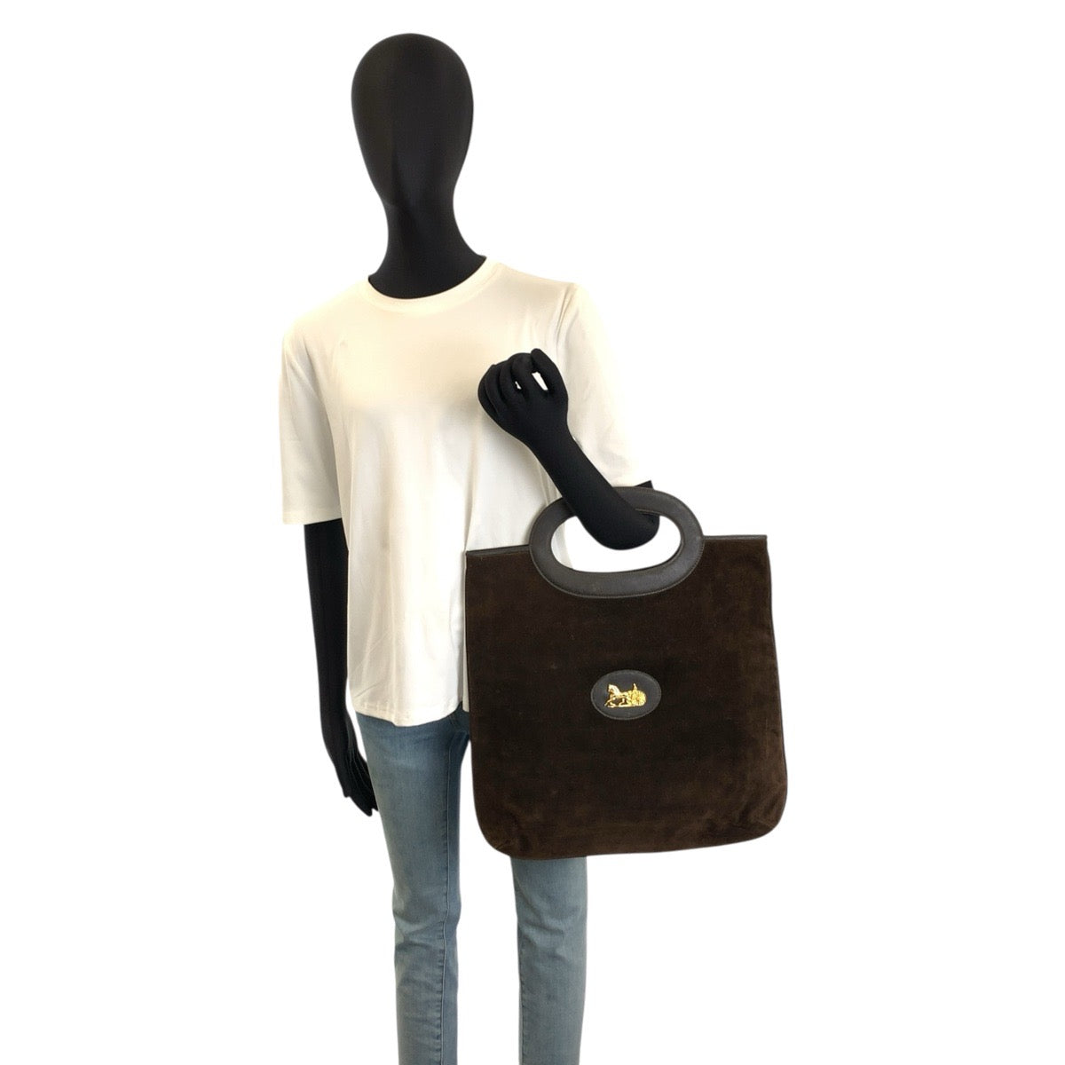 CELINE セリーヌ ヴィンテージ 馬車金具 ブラウン ゴールド金具 スウェード トートバッグ ハンドバッグ レディース B12