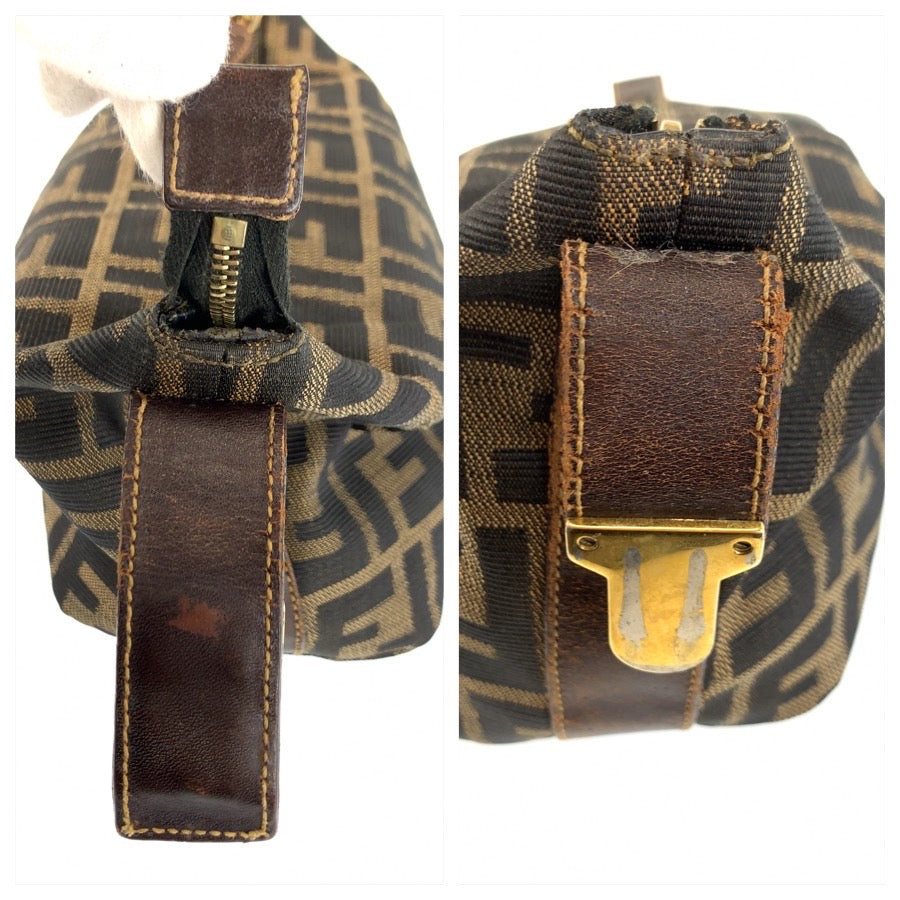 FENDI フェンディ ヴィンテージ ズッカ ブラウン ゴールド金具 キャンバス / レザー ポーチ 化粧ポーチ レディース B38