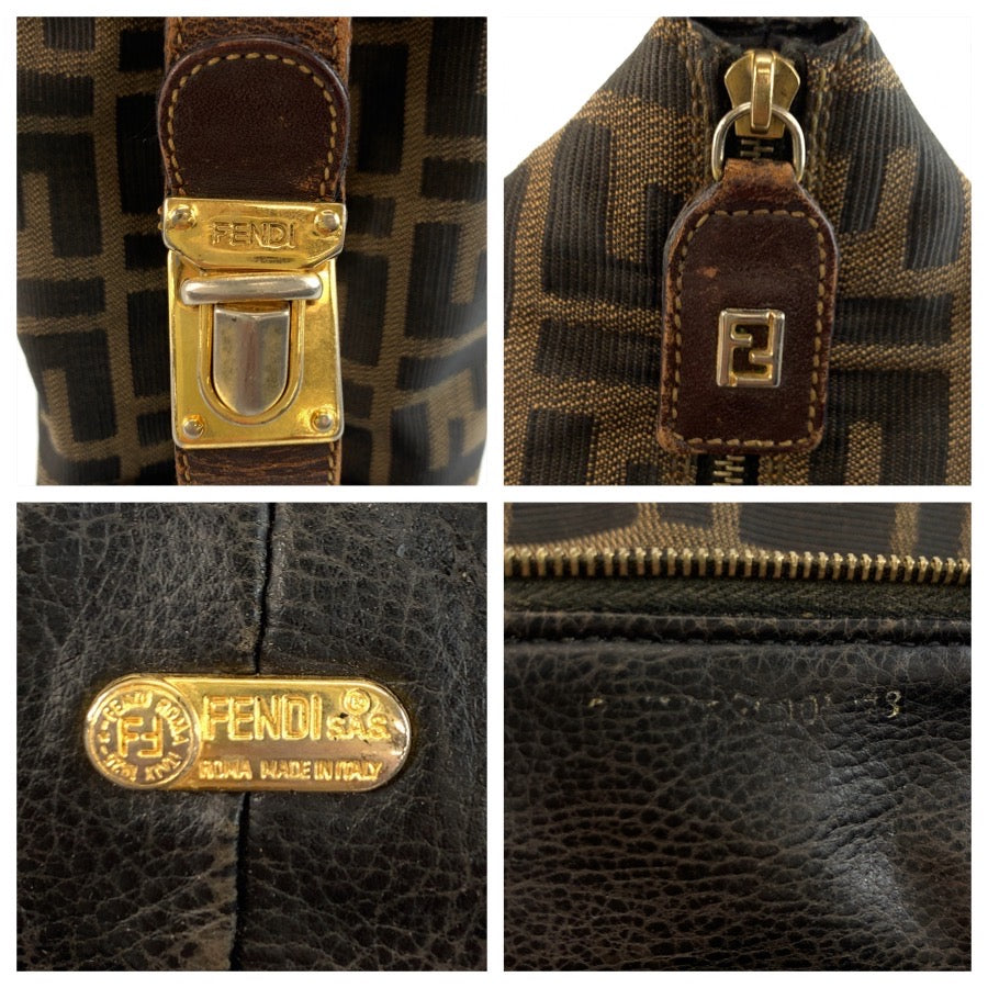 FENDI フェンディ ヴィンテージ ズッカ ブラウン ゴールド金具 キャンバス / レザー ポーチ 化粧ポーチ レディース B38