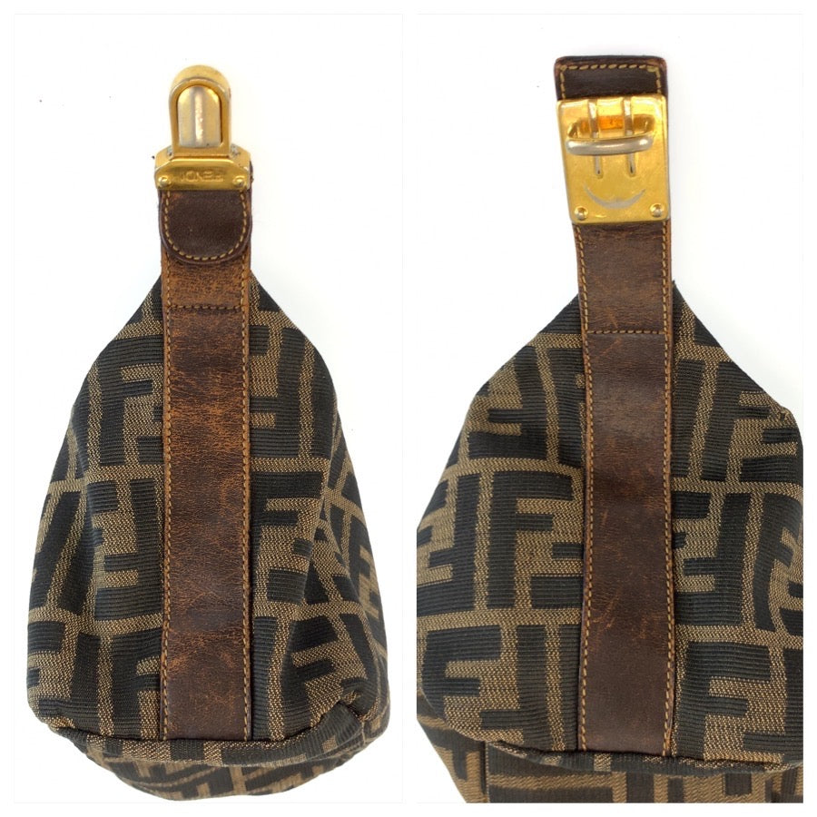 FENDI フェンディ ヴィンテージ ズッカ ブラウン ゴールド金具 キャンバス / レザー ポーチ 化粧ポーチ レディース B38