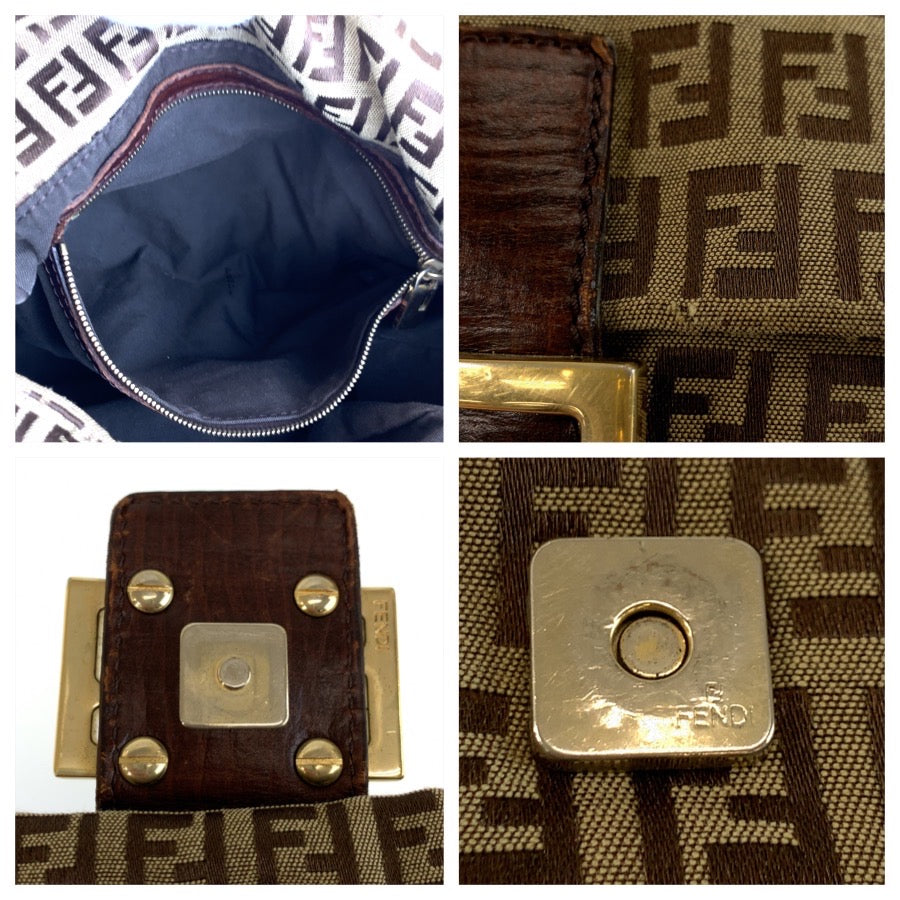 FENDI フェンディ ズッキーノ マンマバケット ブラウン ゴールド金具 キャンバス / レザー 8BR001 ショルダーバッグ レディース B48