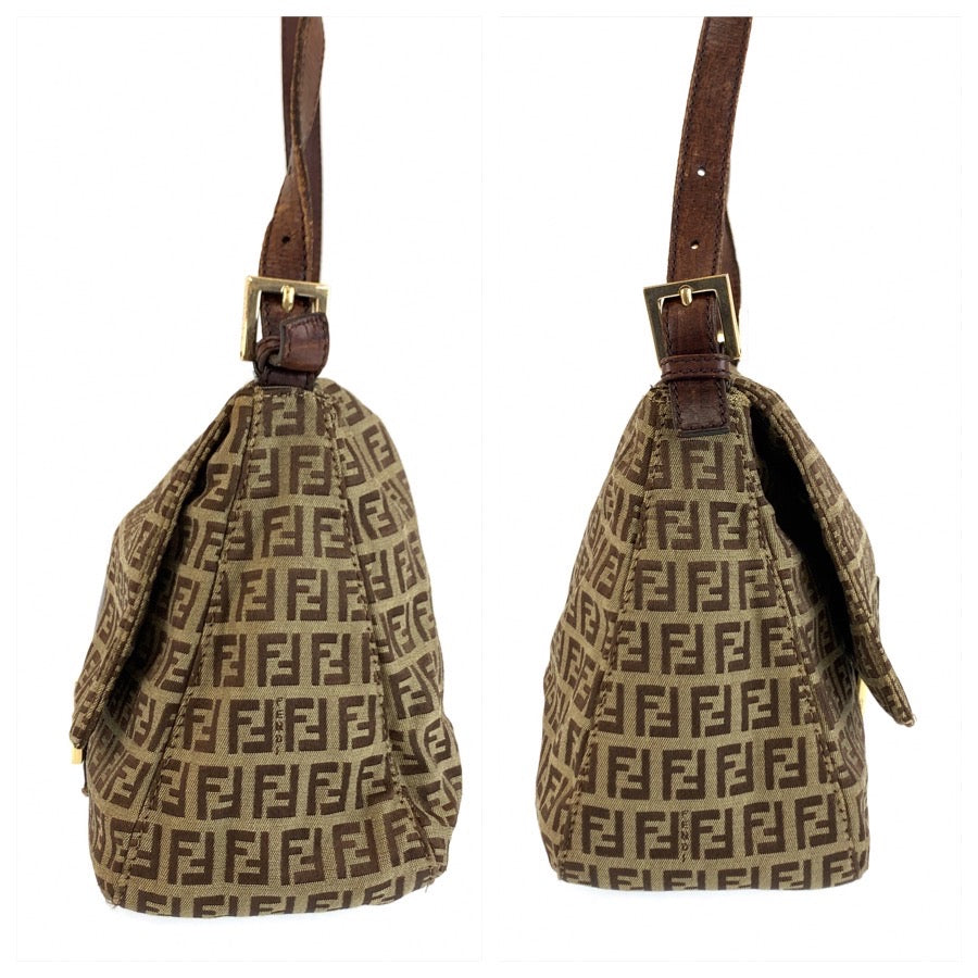 FENDI フェンディ ズッキーノ マンマバケット ブラウン ゴールド金具 キャンバス / レザー 8BR001 ショルダーバッグ レディース B48