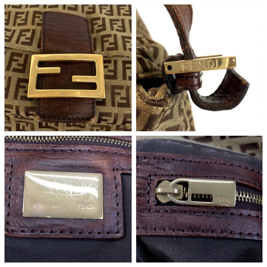 FENDI フェンディ ズッキーノ マンマバケット ブラウン ゴールド金具 キャンバス / レザー 8BR001 ショルダーバッグ レディース B48