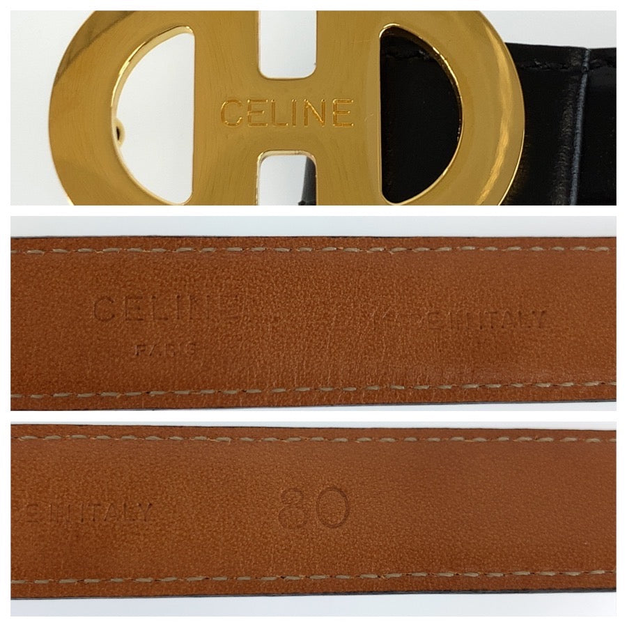 CELINE セリーヌ ヴィンテージ サイズ80 ブラック 黒 ゴールド金具 レザー ベルト レディース AB25