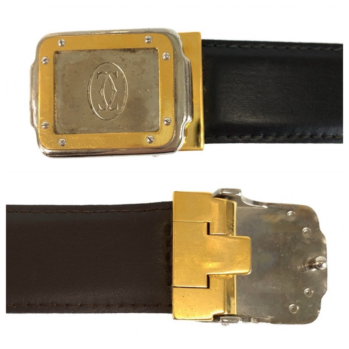 CARTIER カルティエ ブラック 黒 レザー / メタル ベルト メンズ AB21