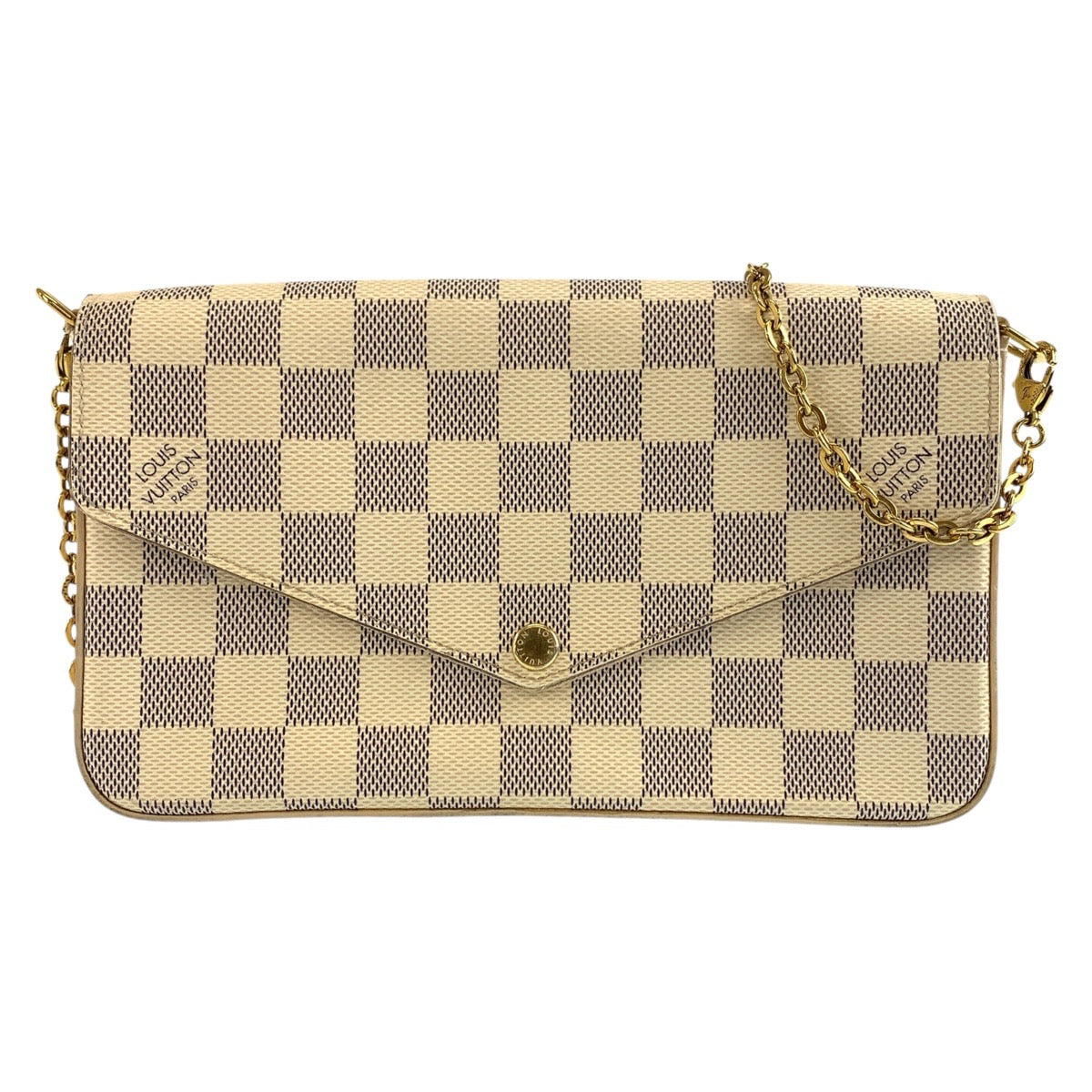 LOUIS VUITTON ルイ ヴィトン ダミエアズール ポシェット フェリシー ホワイト グレー ゴールド金具 PVC N63106 ショルダーバッグ チェーンウォレット レディース AB118