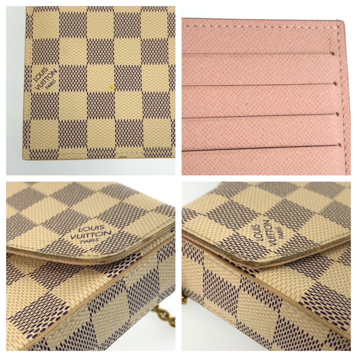 LOUIS VUITTON ルイ ヴィトン ダミエアズール ポシェット フェリシー ホワイト グレー ゴールド金具 PVC N63106 ショルダーバッグ チェーンウォレット レディース AB118