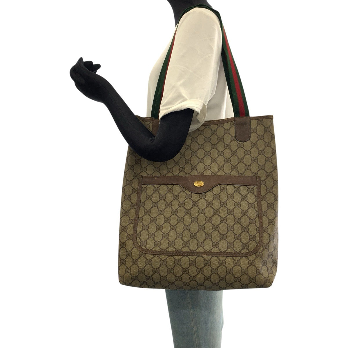 GUCCI グッチ ヴィンテージ オールドグッチ シェリー ブラウン ゴールド金具 PVC / レザー 39 02 041 トートバッグ ショルダーバッグ レディース B15