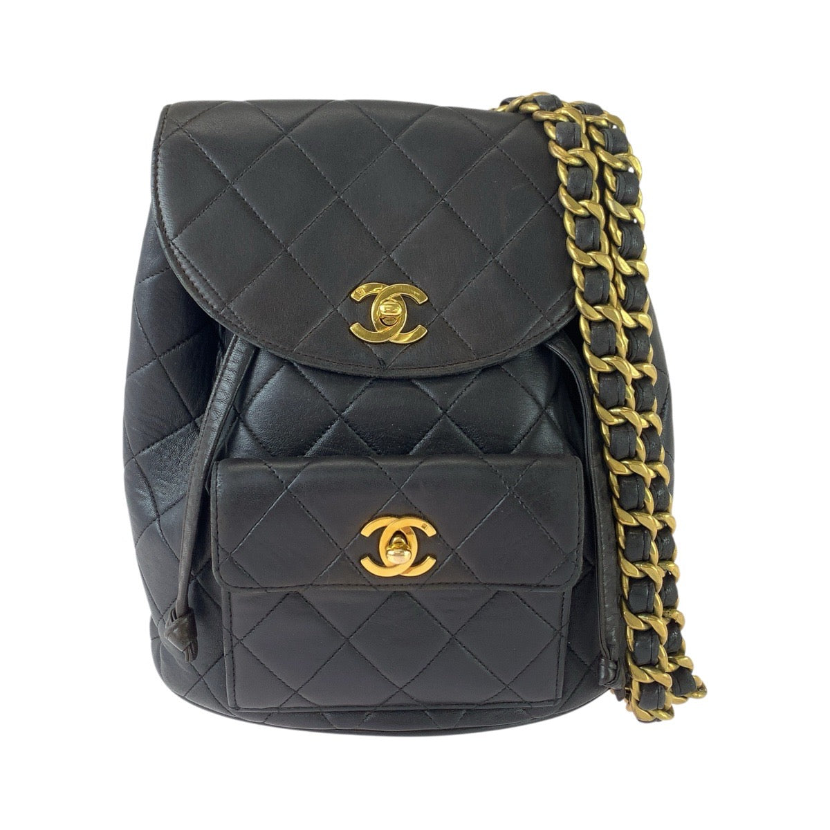 CHANEL シャネル ヴィンテージ マトラッセ ターンロック ココマーク ブラック 黒 ゴールド金具 レザー リュックサック バックパック レディース B315