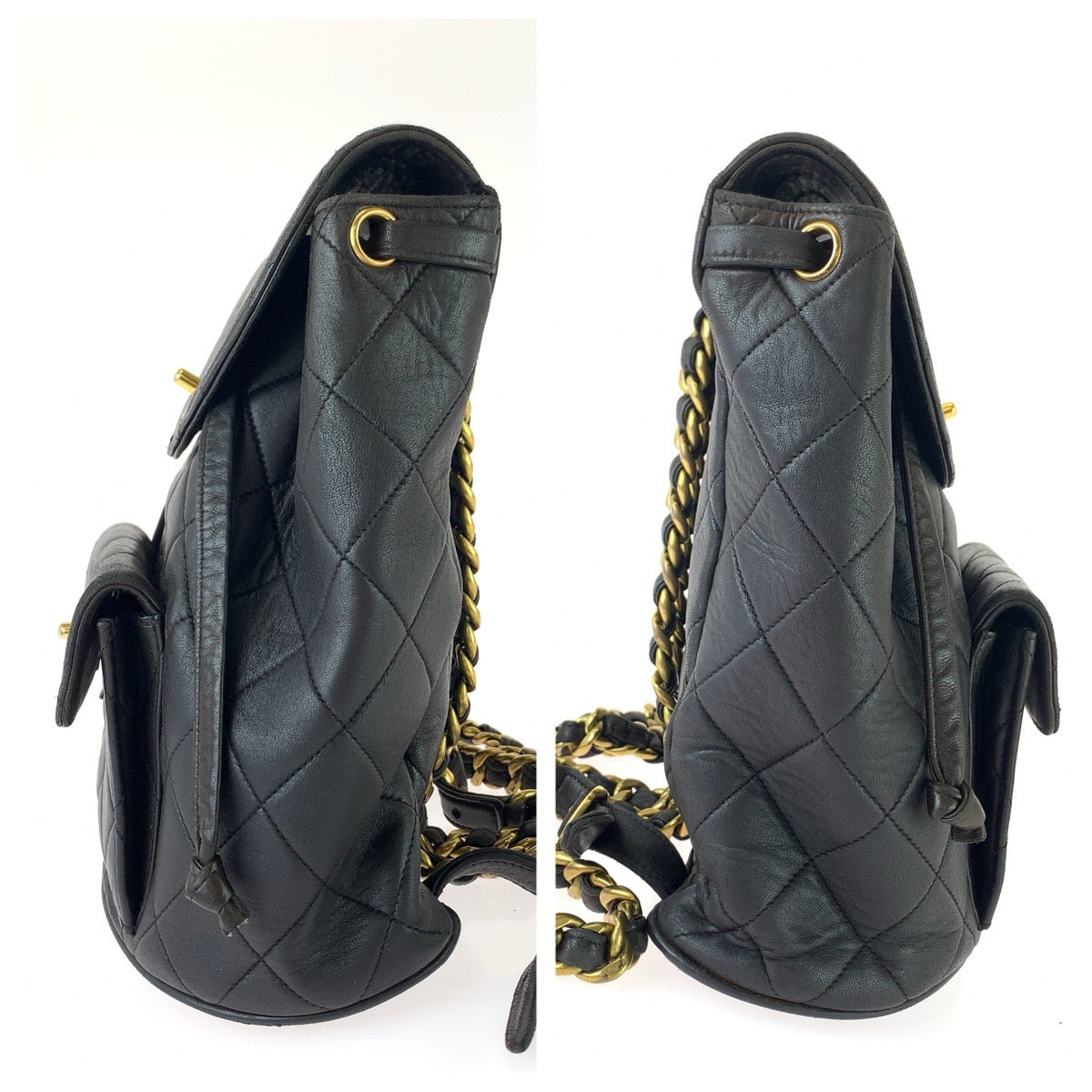CHANEL シャネル ヴィンテージ マトラッセ ターンロック ココマーク ブラック 黒 ゴールド金具 レザー リュックサック バックパック レディース B315
