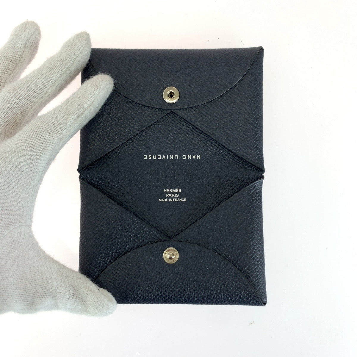 HERMES エルメス カルヴィ デュオ ネイビー シルバー金具 ヴォーエプソン カードケース コインケース 男女兼用 □P刻印 レディース SA40