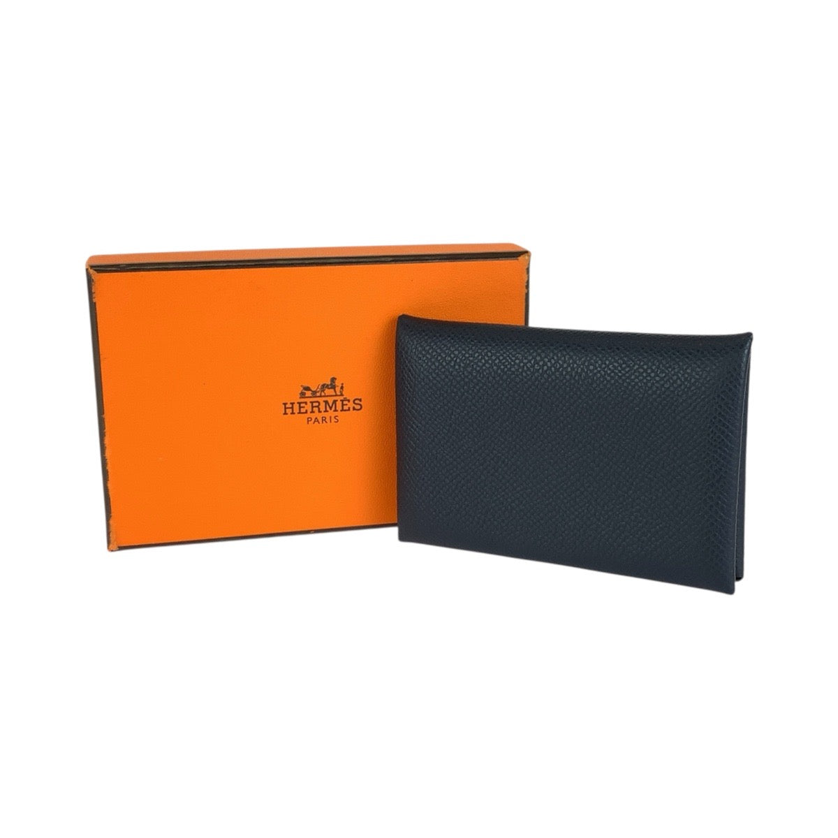 HERMES エルメス カルヴィ デュオ ネイビー シルバー金具 ヴォーエプソン カードケース コインケース 男女兼用 □P刻印 レディース SA40