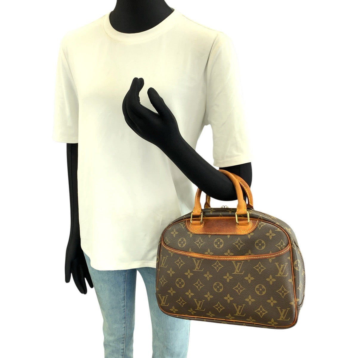 LOUIS VUITTON ルイヴィトン モノグラム トゥルーヴィル ブラウン ゴールド金具 PVC / レザー M42228 ハンドバッグ レディース BC48