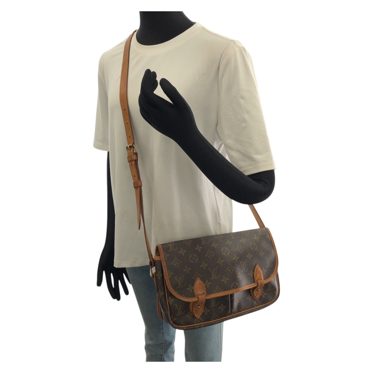 LOUIS VUITTON ルイヴィトン モノグラム ジベシエールMM ブラウン ゴールド金具 PVC / レザー M42247 ショルダーバッグ メッセンジャーバッグ レディース B42
