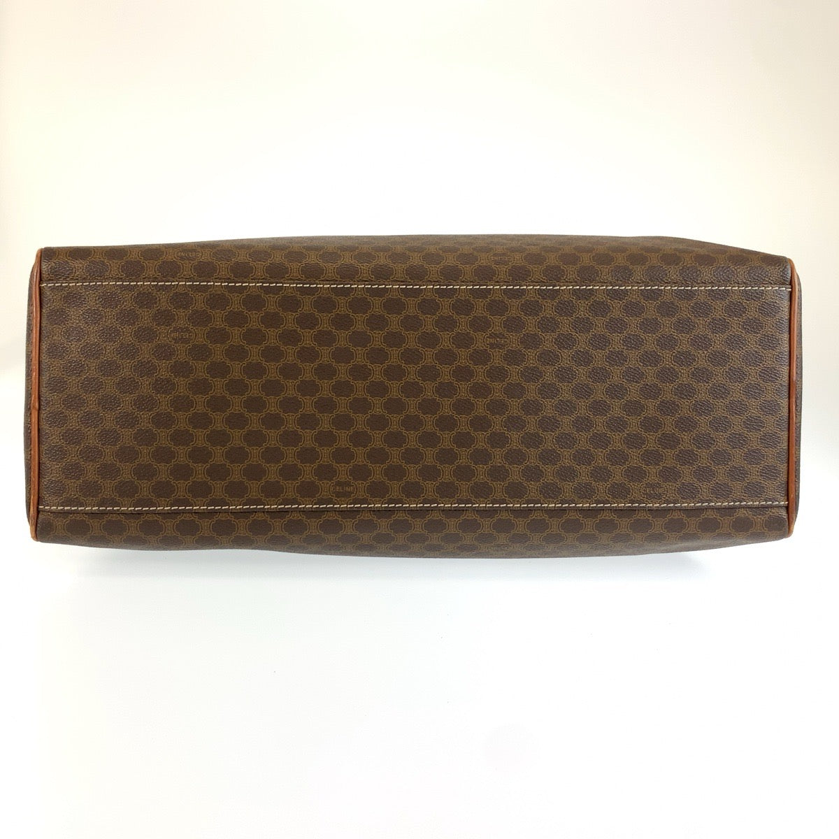CELINE セリーヌ ヴィンテージ マカダム ブラウン ゴールド金具 PVC / レザー ボストンバッグ ハンドバッグ レディース AB32