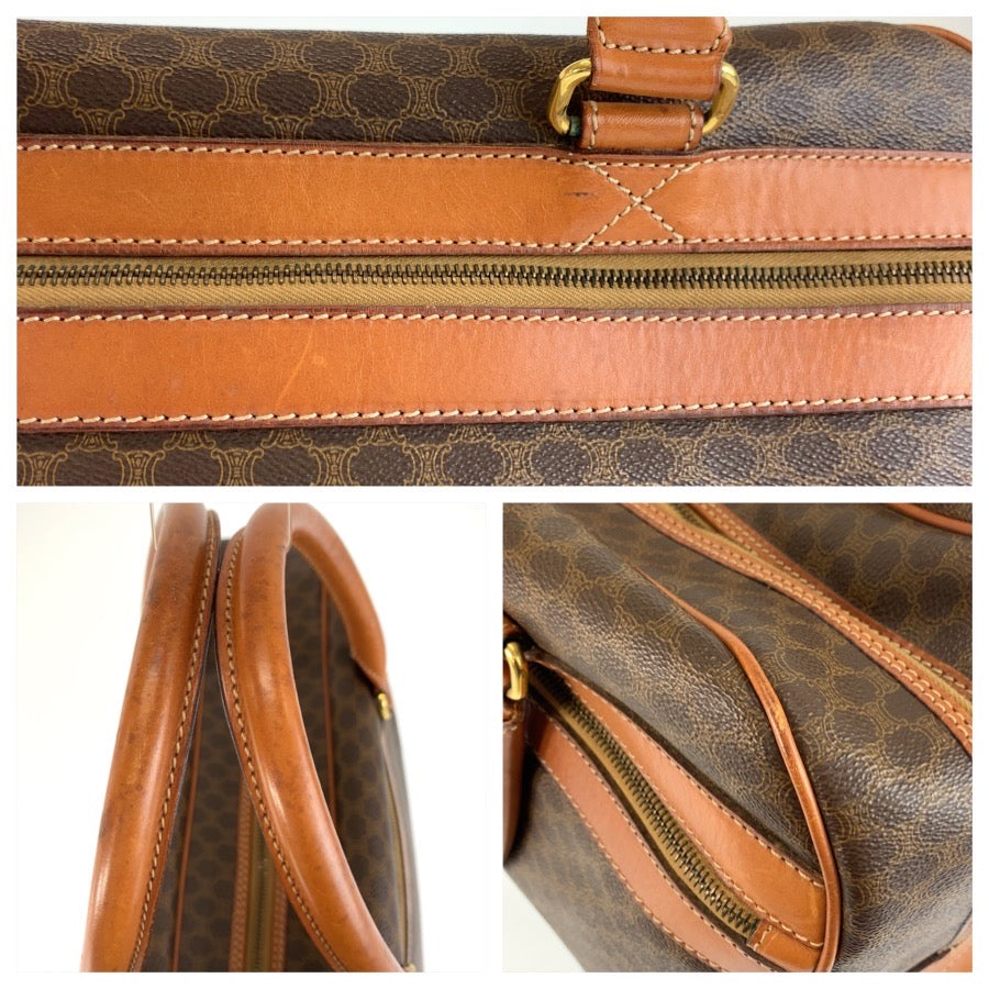 CELINE セリーヌ ヴィンテージ マカダム ブラウン ゴールド金具 PVC / レザー ボストンバッグ ハンドバッグ レディース AB32