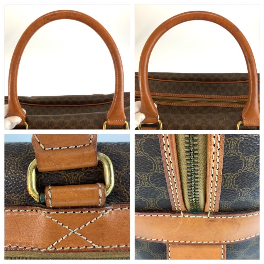 CELINE セリーヌ ヴィンテージ マカダム ブラウン ゴールド金具 PVC / レザー ボストンバッグ ハンドバッグ レディース AB32
