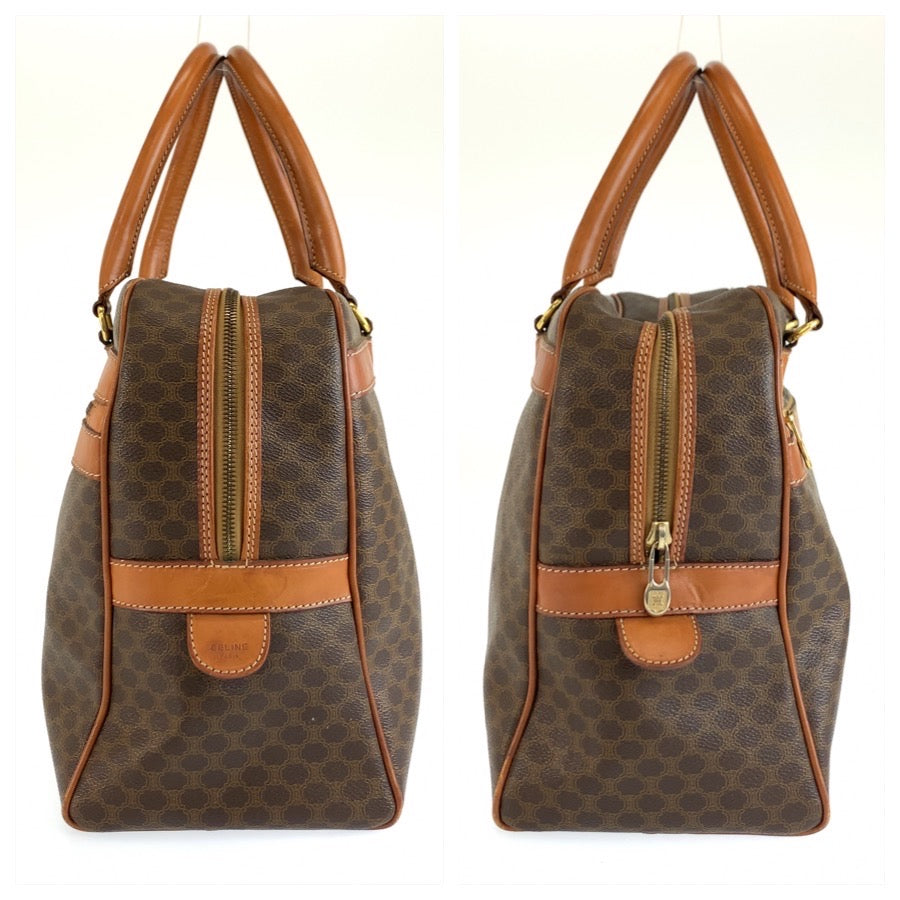 CELINE セリーヌ ヴィンテージ マカダム ブラウン ゴールド金具 PVC / レザー ボストンバッグ ハンドバッグ レディース AB32