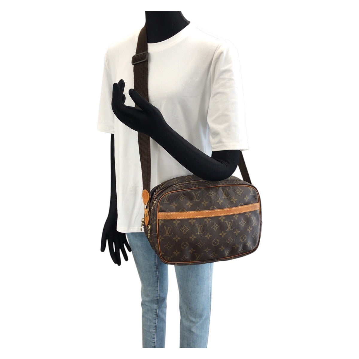 LOUIS VUITTON ルイヴィトン モノグラム リポーターPM ブラウン ゴールド金具 PVC / レザー M45254 ショルダーバッグ レディース B45