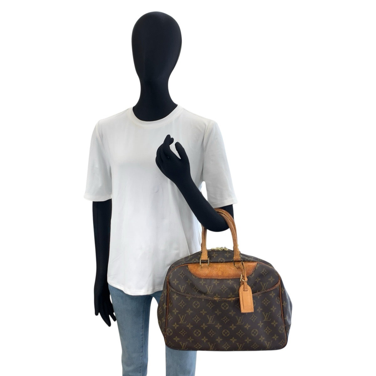 LOUIS VUITTON ルイヴィトン モノグラム ドーヴィル ブラウン ゴールド金具 PVC / レザー M47270 ハンドバッグ ボストンバッグ レディース BC33