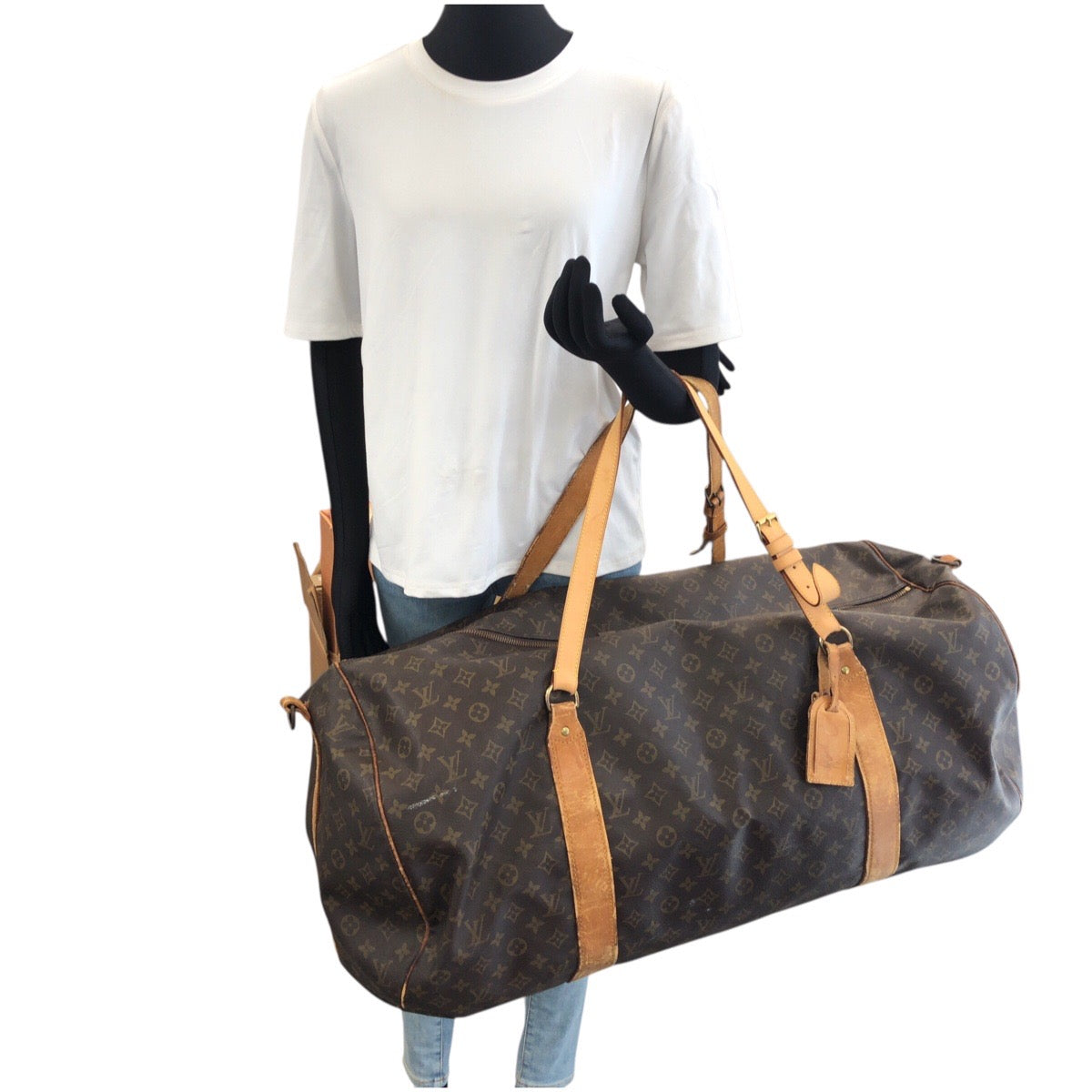 LOUIS VUITTON ルイヴィトン モノグラム サック・ポロション ブラウン ゴールド金具 PVC / レザー M41222 ボストンバッグ トラベルバッグ レディース BC70