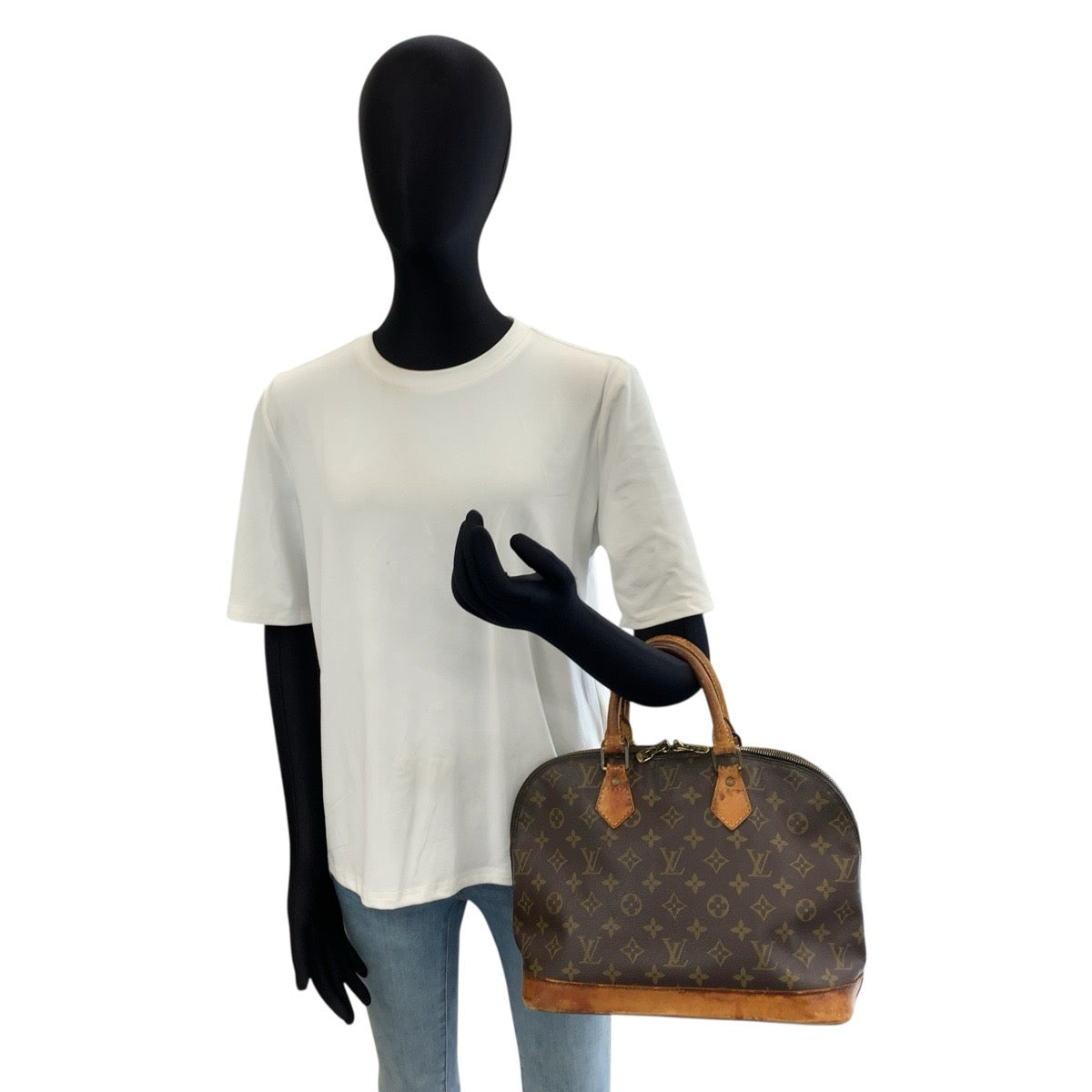 LOUIS VUITTON ルイヴィトン ヴィンテージ モノグラム アルマ ブラウン ゴールド金具 PVC / レザー M51130 ハンドバッグ レディース BC35