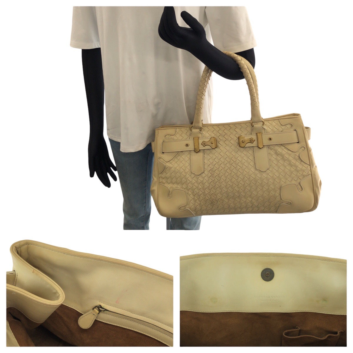 BOTTEGAVENETA ボッテガヴェネタ ヴィンテージ イントレチャート ベージュ ライトベージュ ゴールド金具 レザー 161276 トートバッグ ハンドバッグ レディース B40