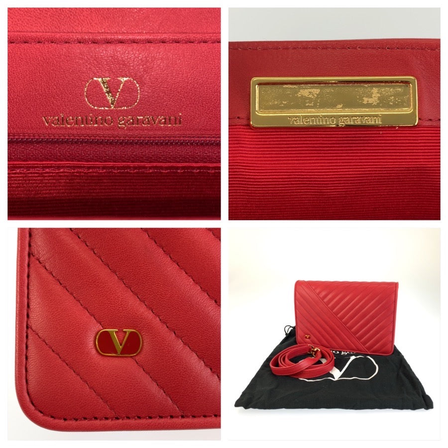 Valentino Garavani ヴァレンティノ ガラヴァーニ キルティング レッド ゴールド金具 レザー ショルダーバッグ ポシェット レディース ABP20