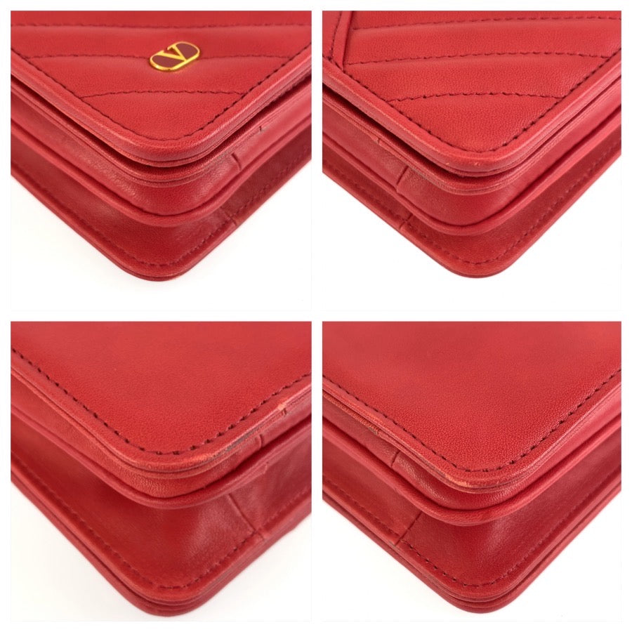 Valentino Garavani ヴァレンティノ ガラヴァーニ キルティング レッド ゴールド金具 レザー ショルダーバッグ ポシェット レディース ABP20
