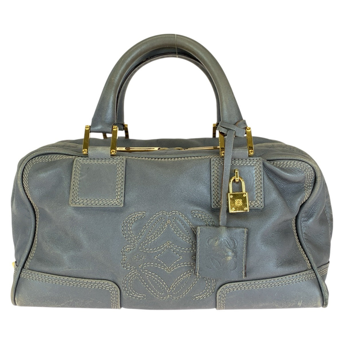 LOEWE ロエベ アナグラム アマソナ28 グレー ゴールド金具 レザー ハンドバッグ レディース B18
