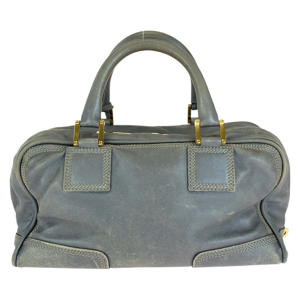 LOEWE ロエベ アナグラム アマソナ28 グレー ゴールド金具 レザー ハンドバッグ レディース B18