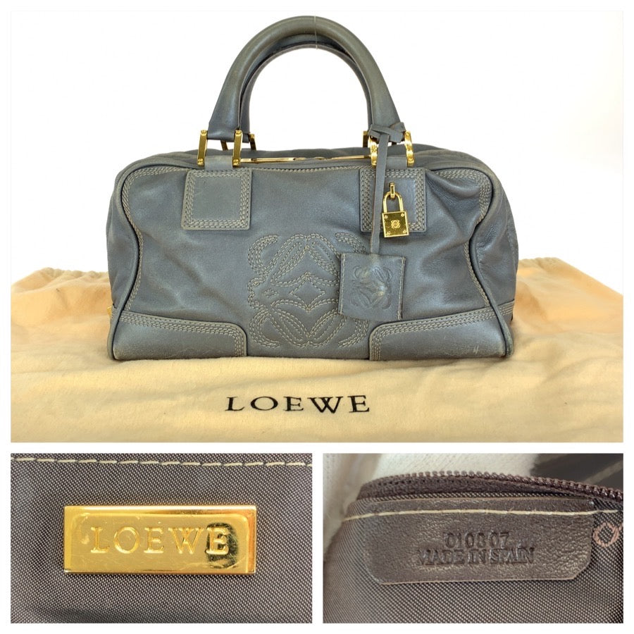 LOEWE ロエベ アナグラム アマソナ28 グレー ゴールド金具 レザー ハンドバッグ レディース B18
