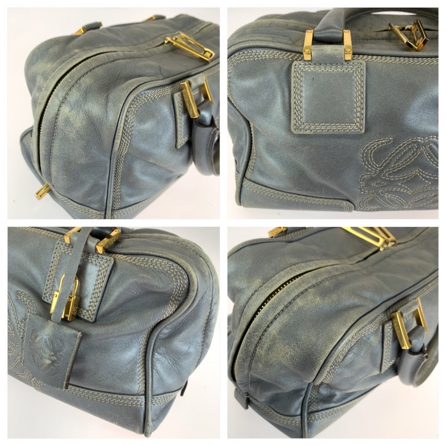 LOEWE ロエベ アナグラム アマソナ28 グレー ゴールド金具 レザー ハンドバッグ レディース B18