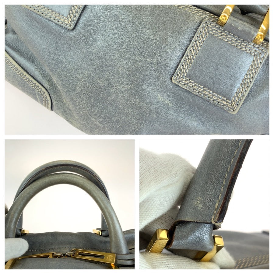 LOEWE ロエベ アナグラム アマソナ28 グレー ゴールド金具 レザー ハンドバッグ レディース B18