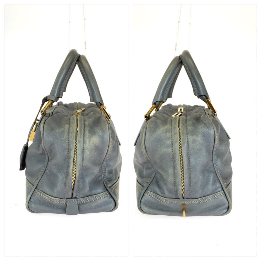 LOEWE ロエベ アナグラム アマソナ28 グレー ゴールド金具 レザー ハンドバッグ レディース B18