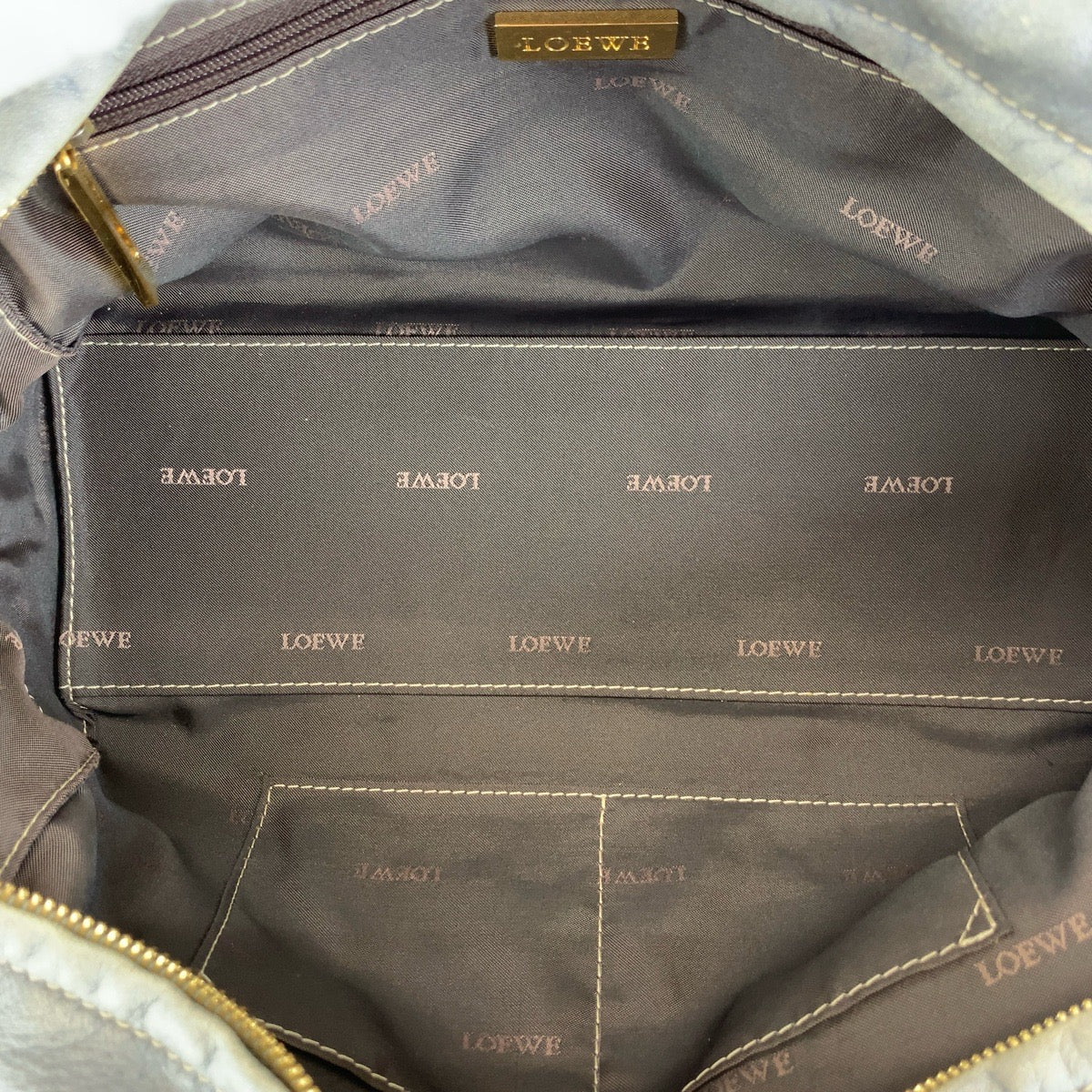 LOEWE ロエベ アナグラム アマソナ28 グレー ゴールド金具 レザー ハンドバッグ レディース B18