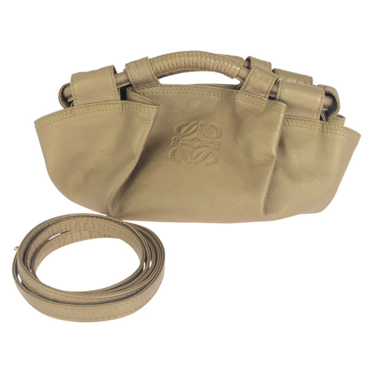 LOEWE ロエベ アナグラム ナッパアイレ 2way ゴールド レザー ショルダーバッグ ハンドバッグ レディース ABP