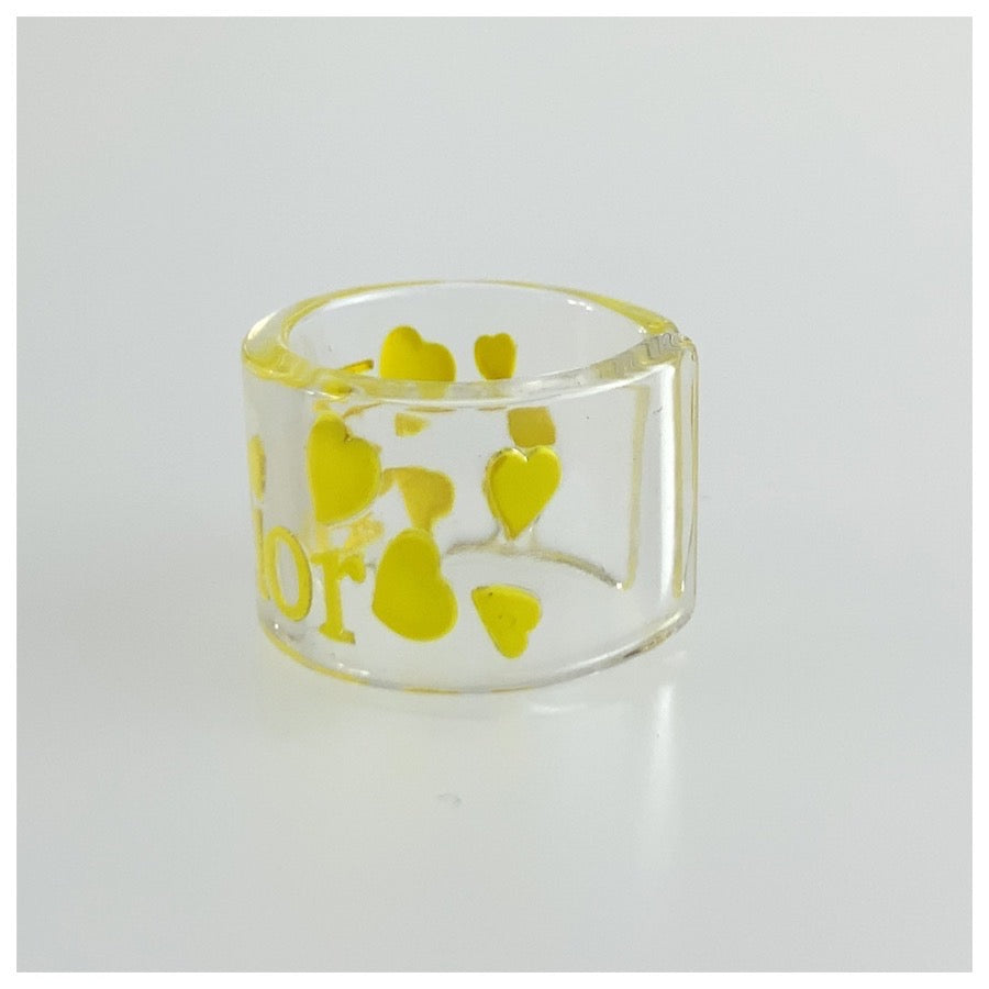 Christian Dior クリスチャンディオール ヴィンテージ ハート イエロー プラスチック / アクリル リング 指輪 13号 レディース ABP10