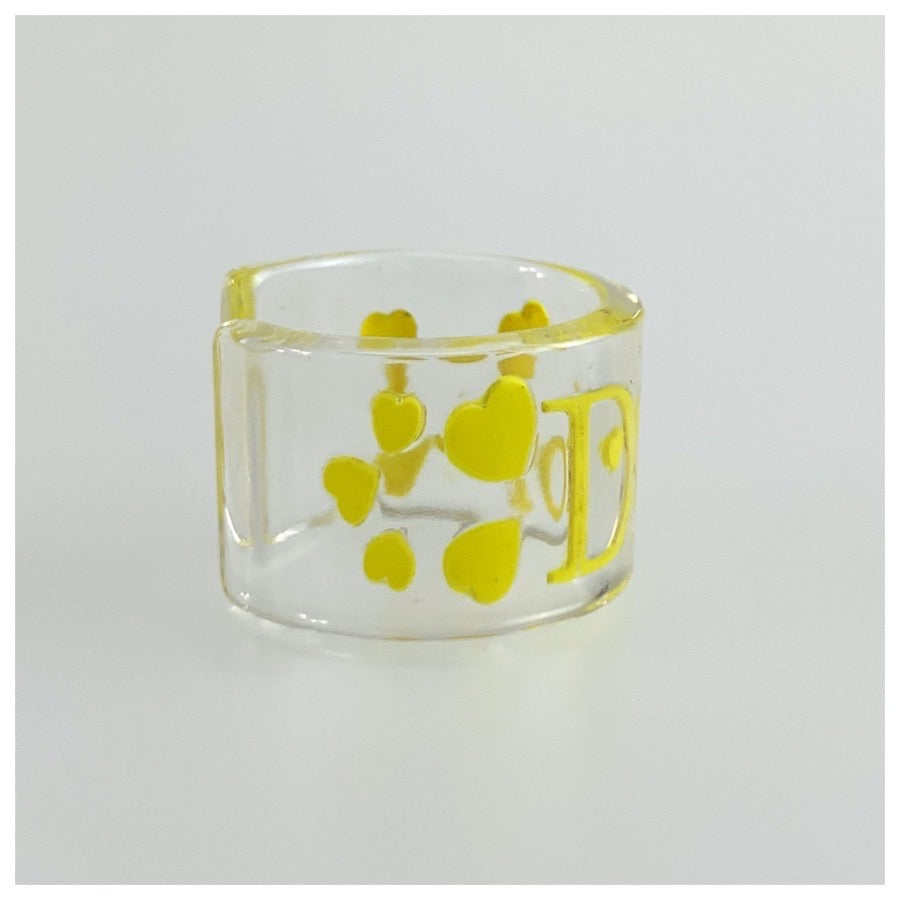 Christian Dior クリスチャンディオール ヴィンテージ ハート イエロー プラスチック / アクリル リング 指輪 13号 レディース ABP10