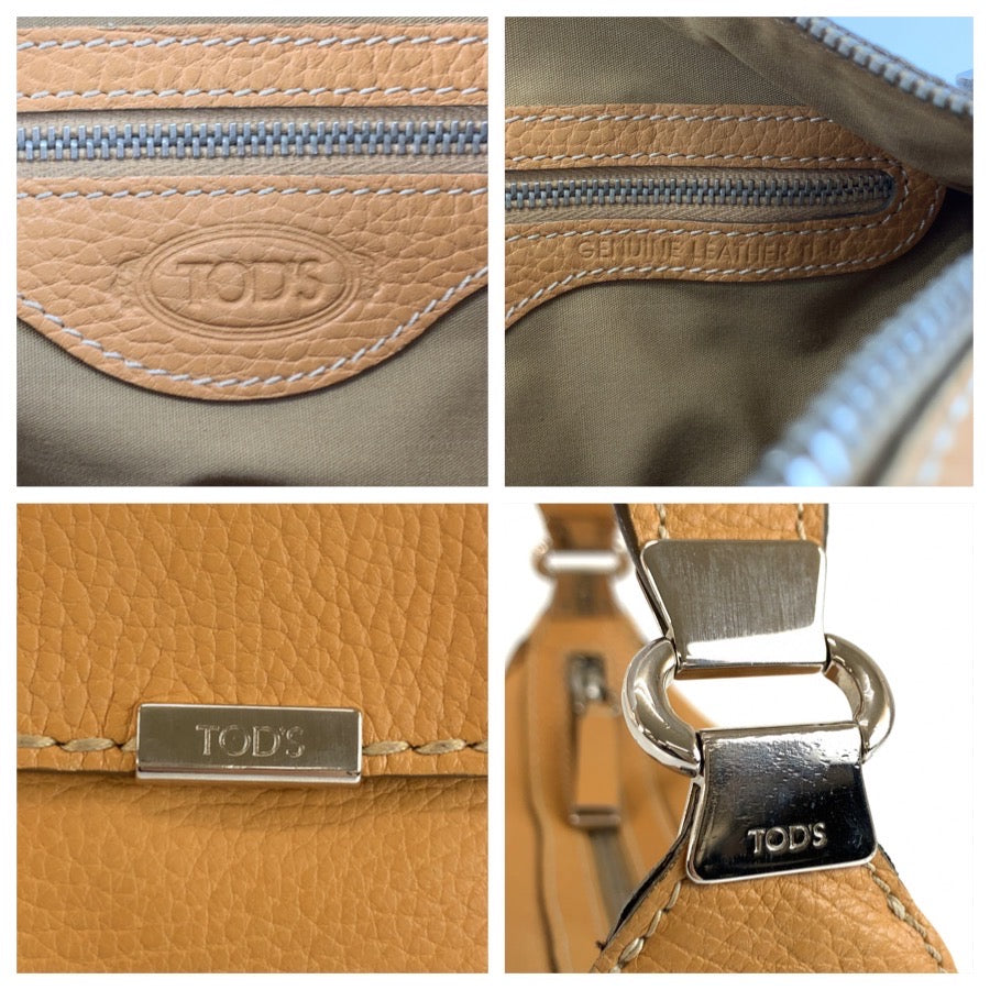 TOD’S トッズ ベージュ シルバー金具 レザー ショルダーバッグ ハンドバッグ レディース ABP19