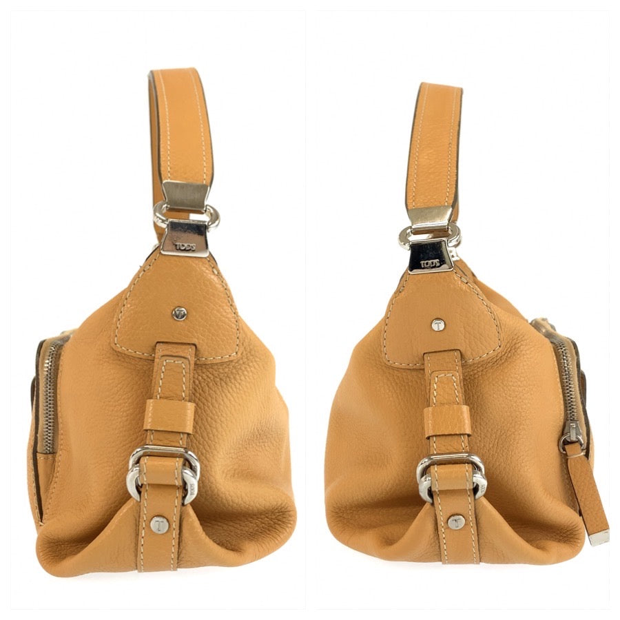 TOD’S トッズ ベージュ シルバー金具 レザー ショルダーバッグ ハンドバッグ レディース ABP19