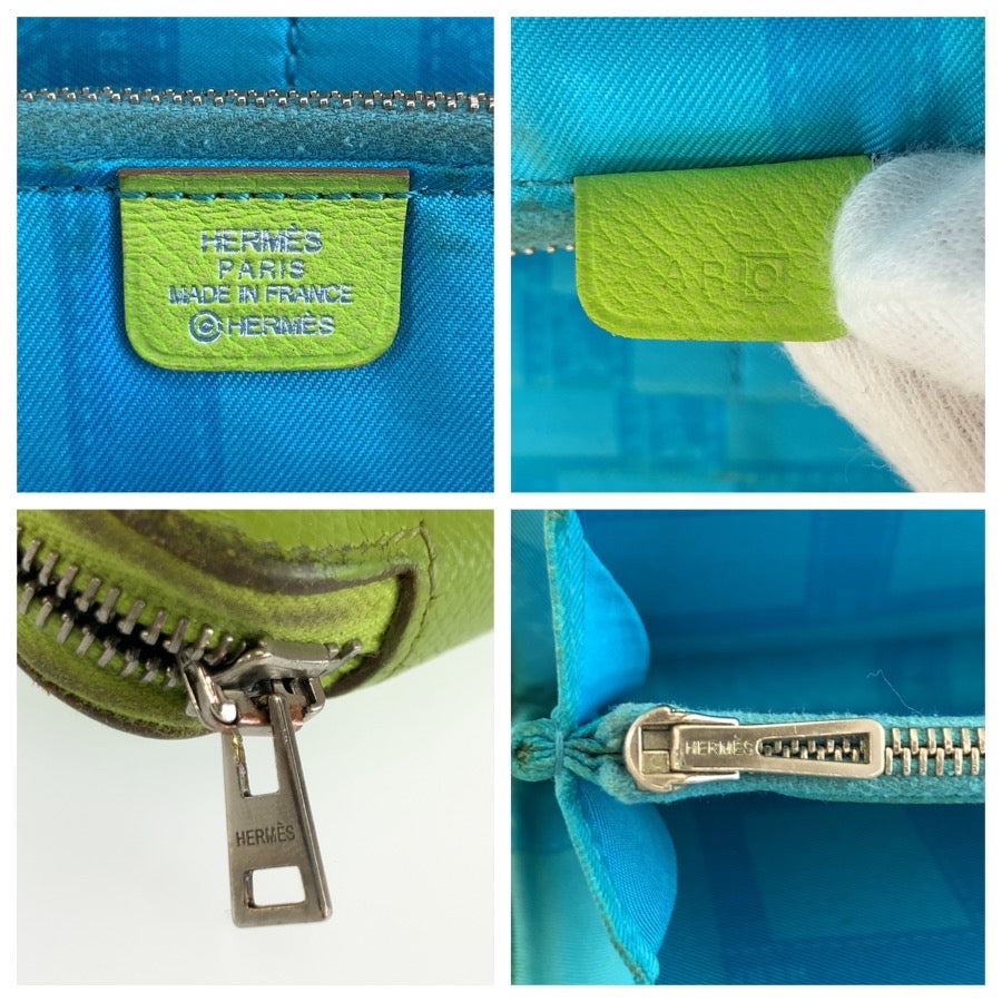 HERMES エルメス アザップロングシルクイン グリーン ブルー シルバー金具 ヴォーエプソン 長財布 ロングウォレット □O刻印 レディース B30