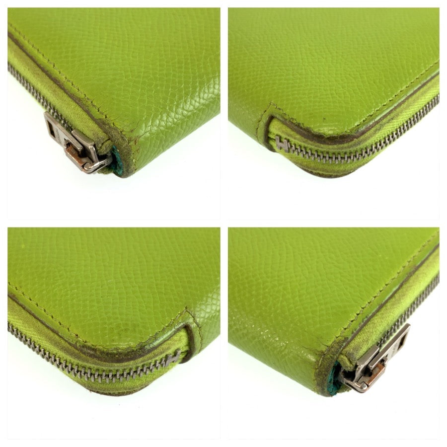 HERMES エルメス アザップロングシルクイン グリーン ブルー シルバー金具 ヴォーエプソン 長財布 ロングウォレット □O刻印 レディース B30