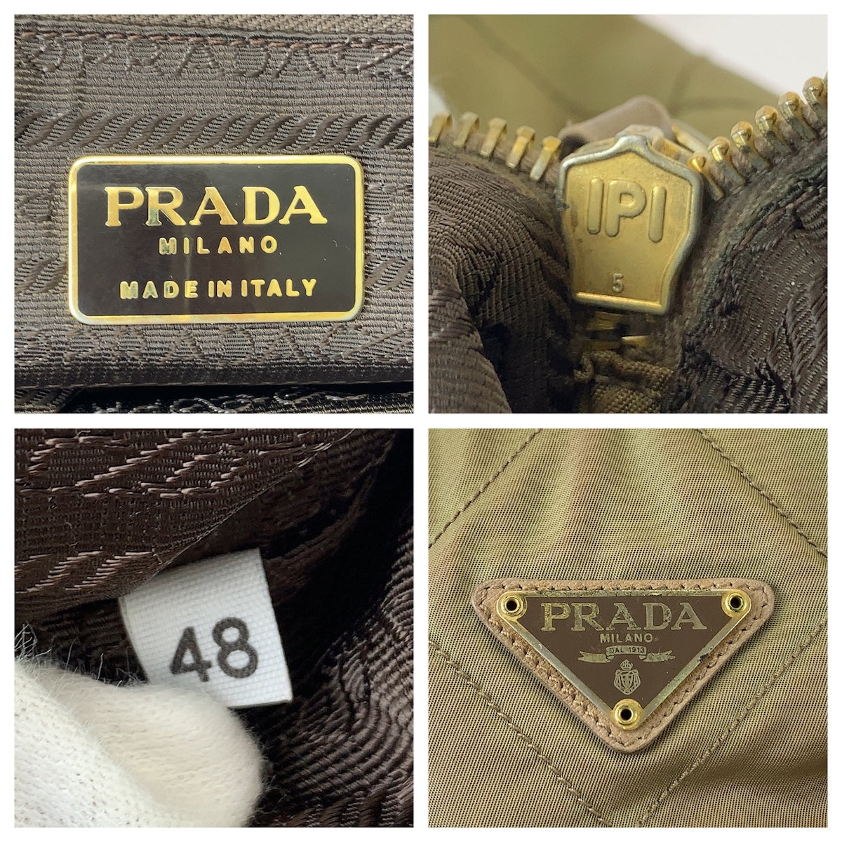 PRADA プラダ テスート 三角ロゴプレート カーキ ゴールド金具 ナイロン チェーンショルダー レディース B25