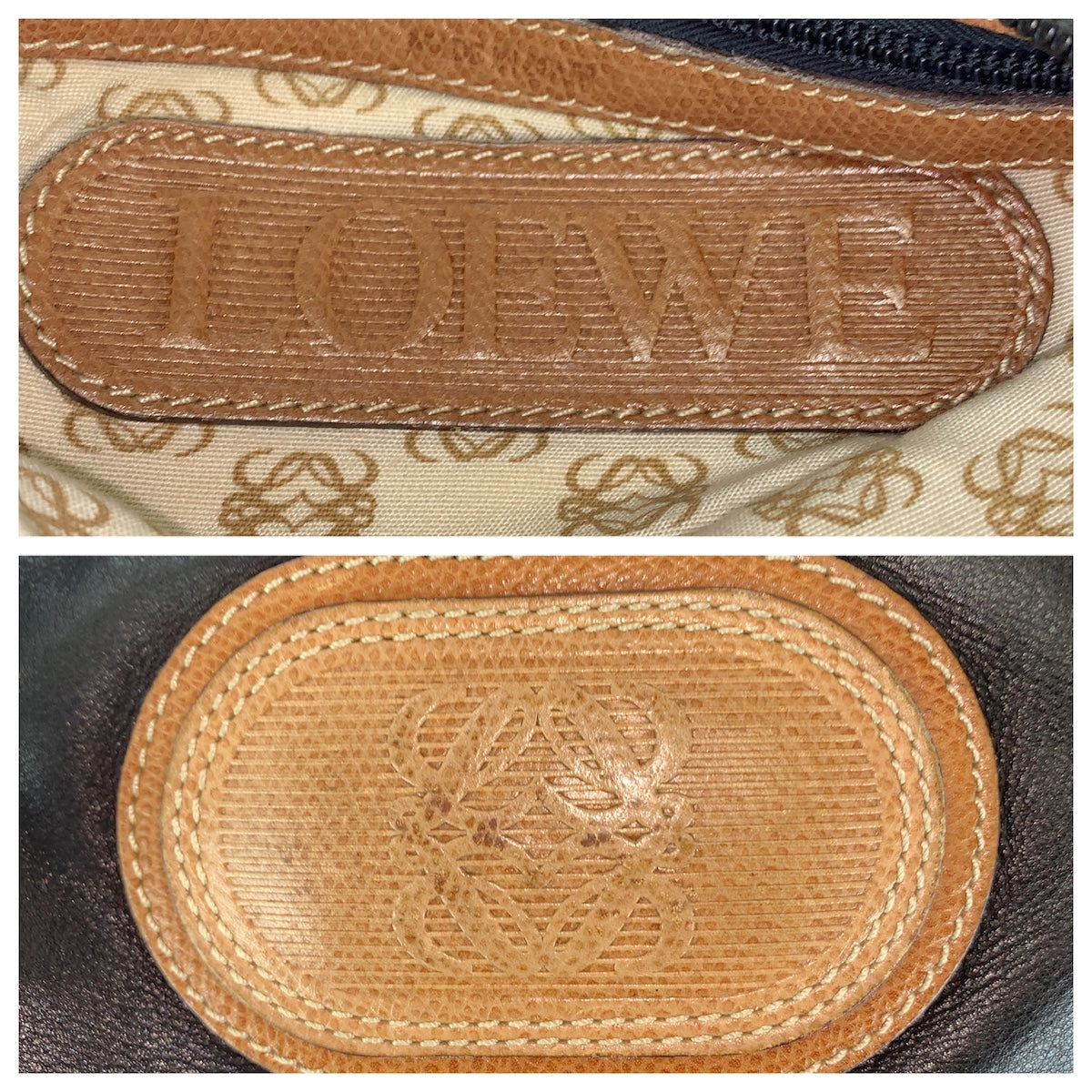 LOEWE ロエベ ヴィンテージ アナグラム ブラック ブラウン シルバー金具 レザー ショルダーバッグ レディース B18